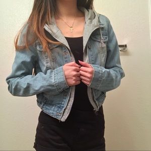 Ci Sono Cropped Denim Jacket Hoodie 